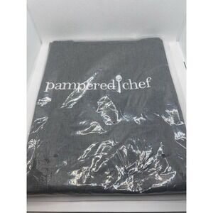 New Pampered Chef Embroidered Gray White Apron Cotton Front Pocket NIP